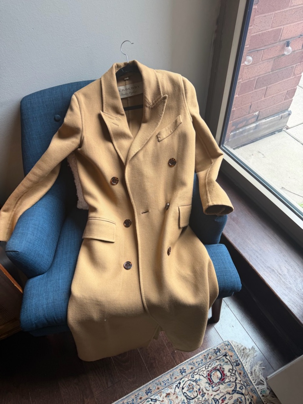 Burberry Camel Double-Breasted Wool Pea Coat